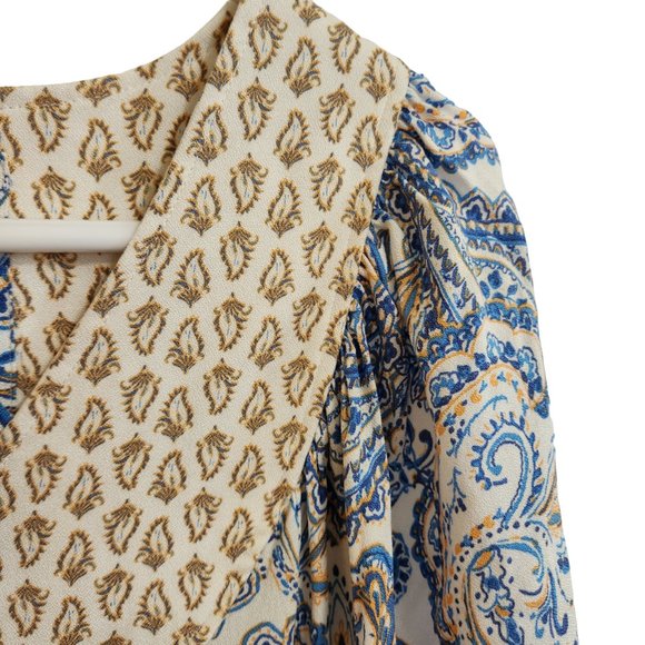 NWT Lucky Brand Blue Paisley Puff Sleeved Bohemian Midi Dress Size M - Picture 8 of 16